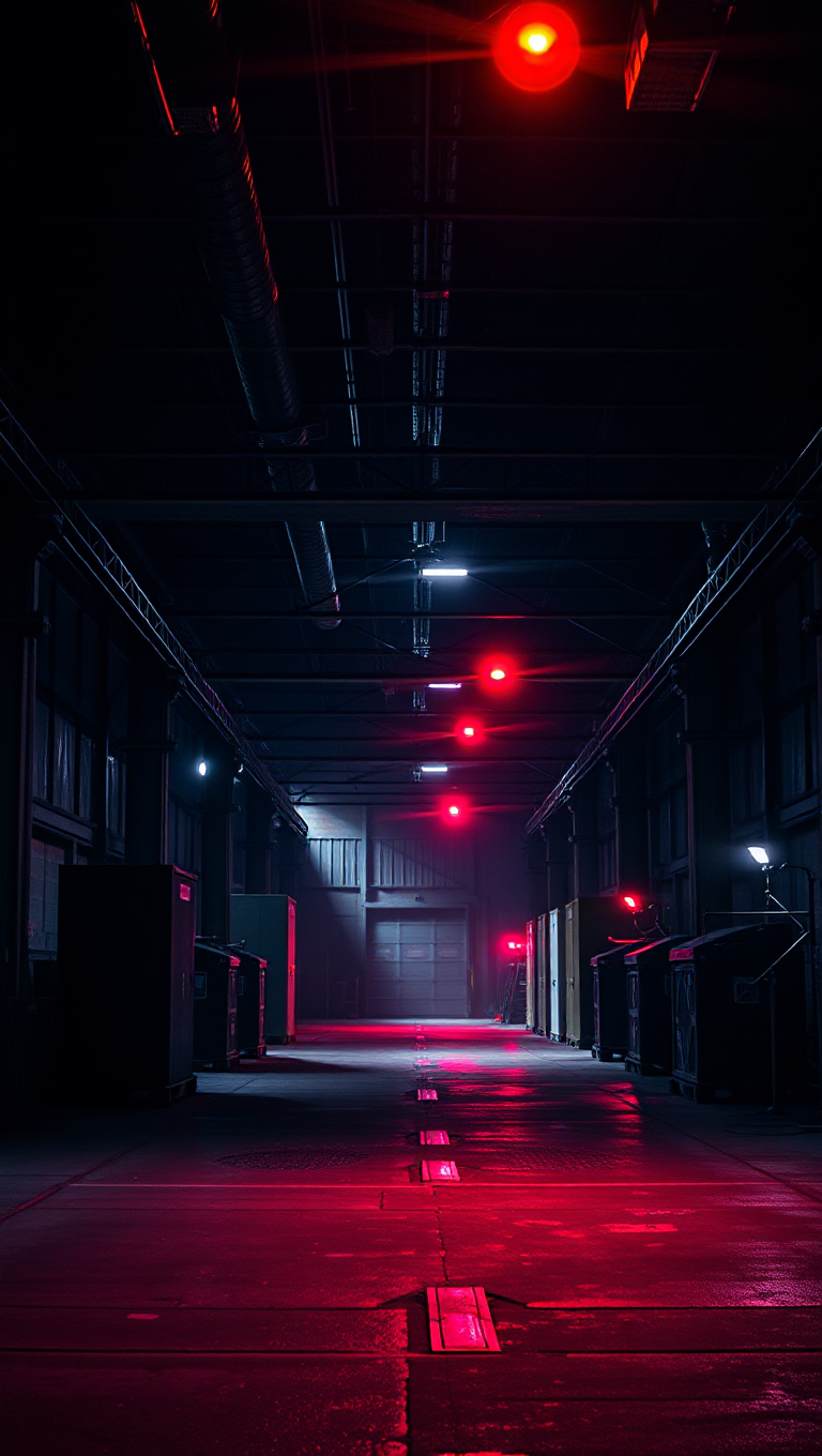 Dark Industrial Warehouse with Driving Electronic Rock