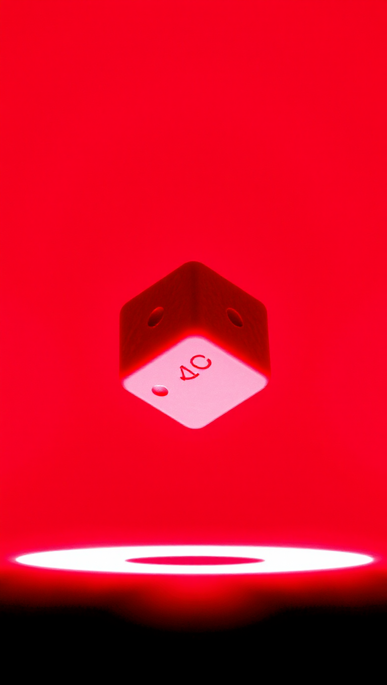 Suspended Red Die with Red Background Glow