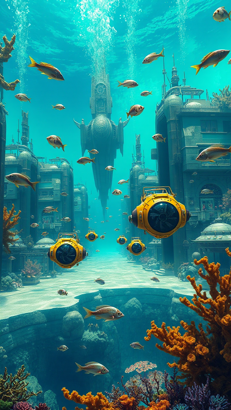 Underwater City with V-280 Submersibles and Marine Life