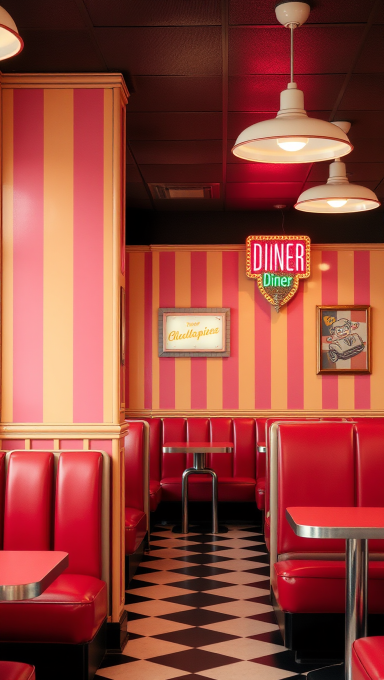 Retro Diner Pink Yellow Striped Background