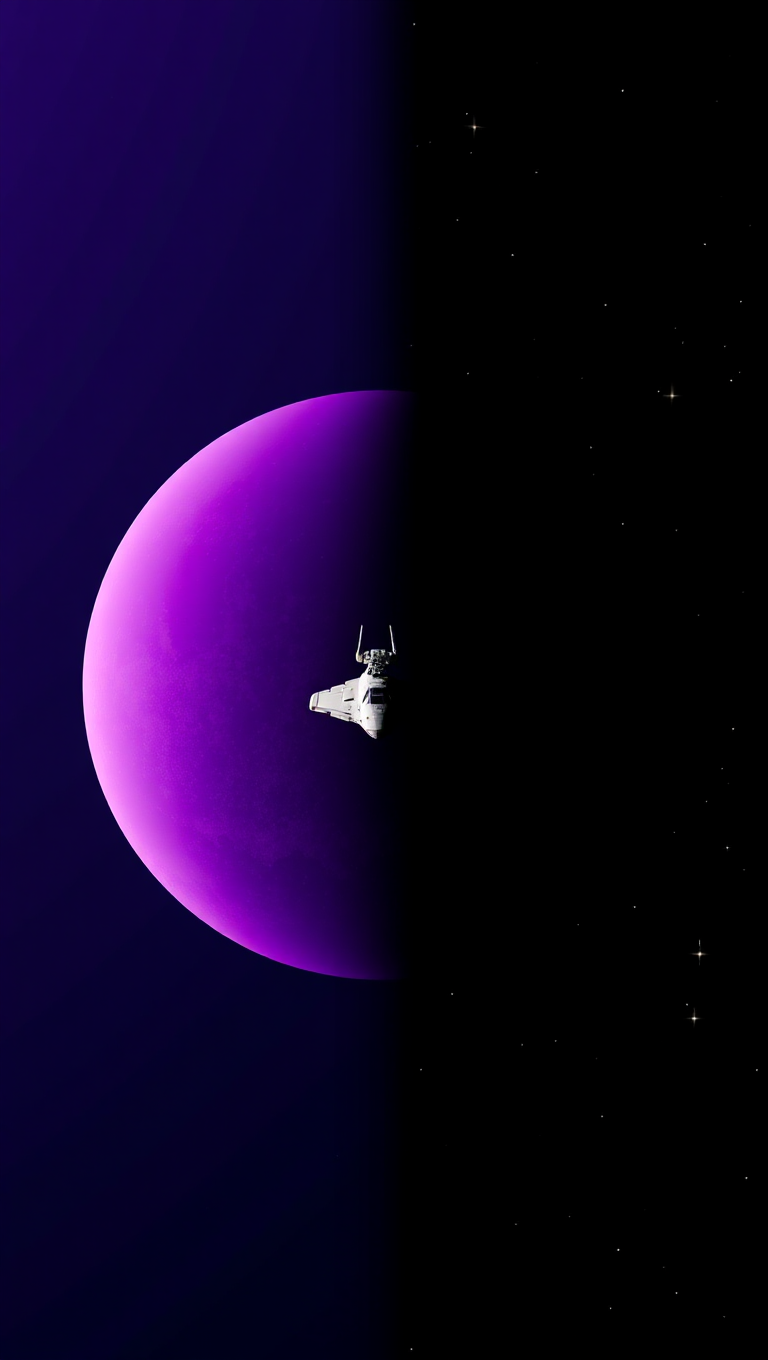 Purple Planet with Cityscape and Space Background