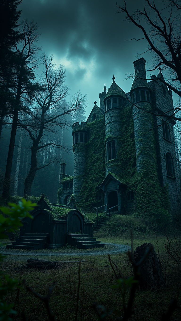 Forgotten Castle in Dark Forest with Elden Ring Background