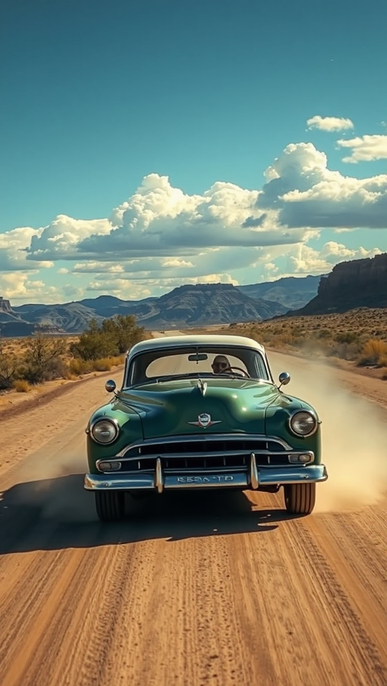 Vintage American Car Driving Through American West