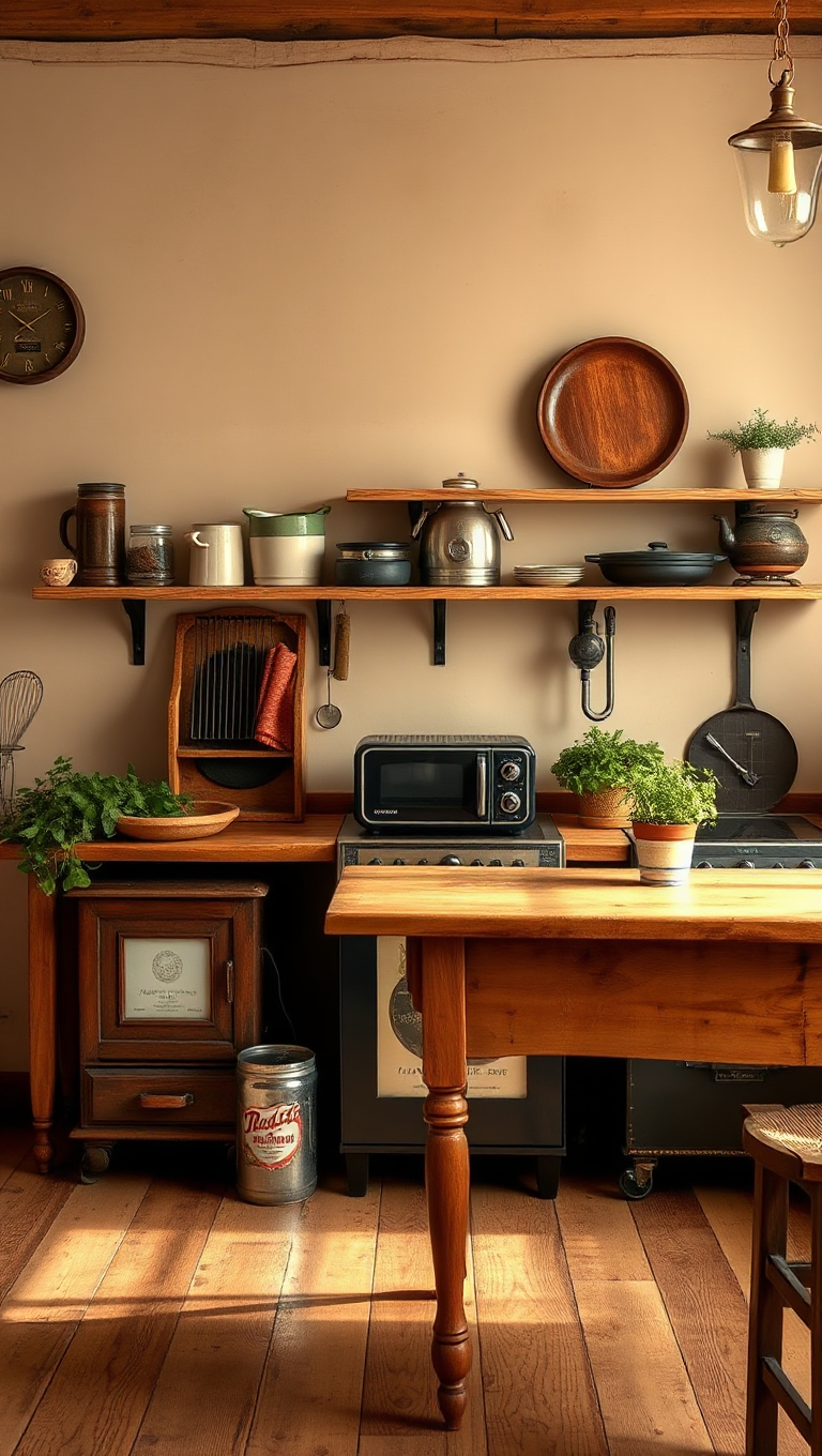 Vintage Kitchen with Beige Background and Antique Appliances