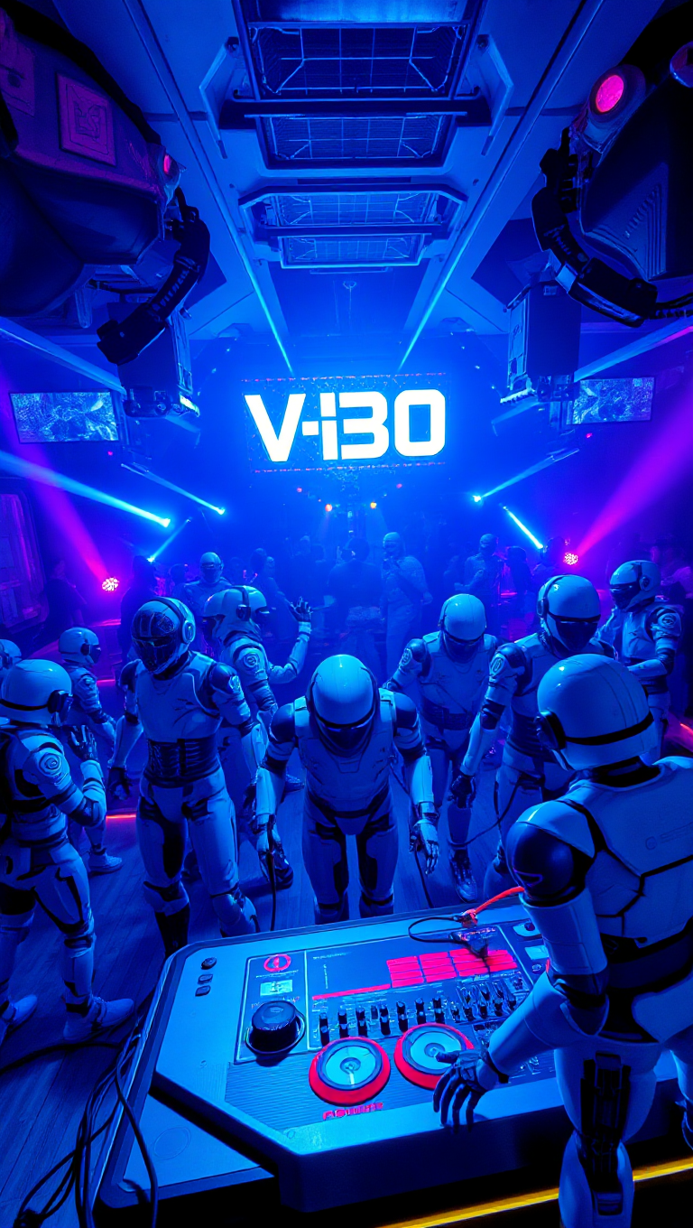 V-280 DJ Spinning Tracks in Futuristic Nightclub