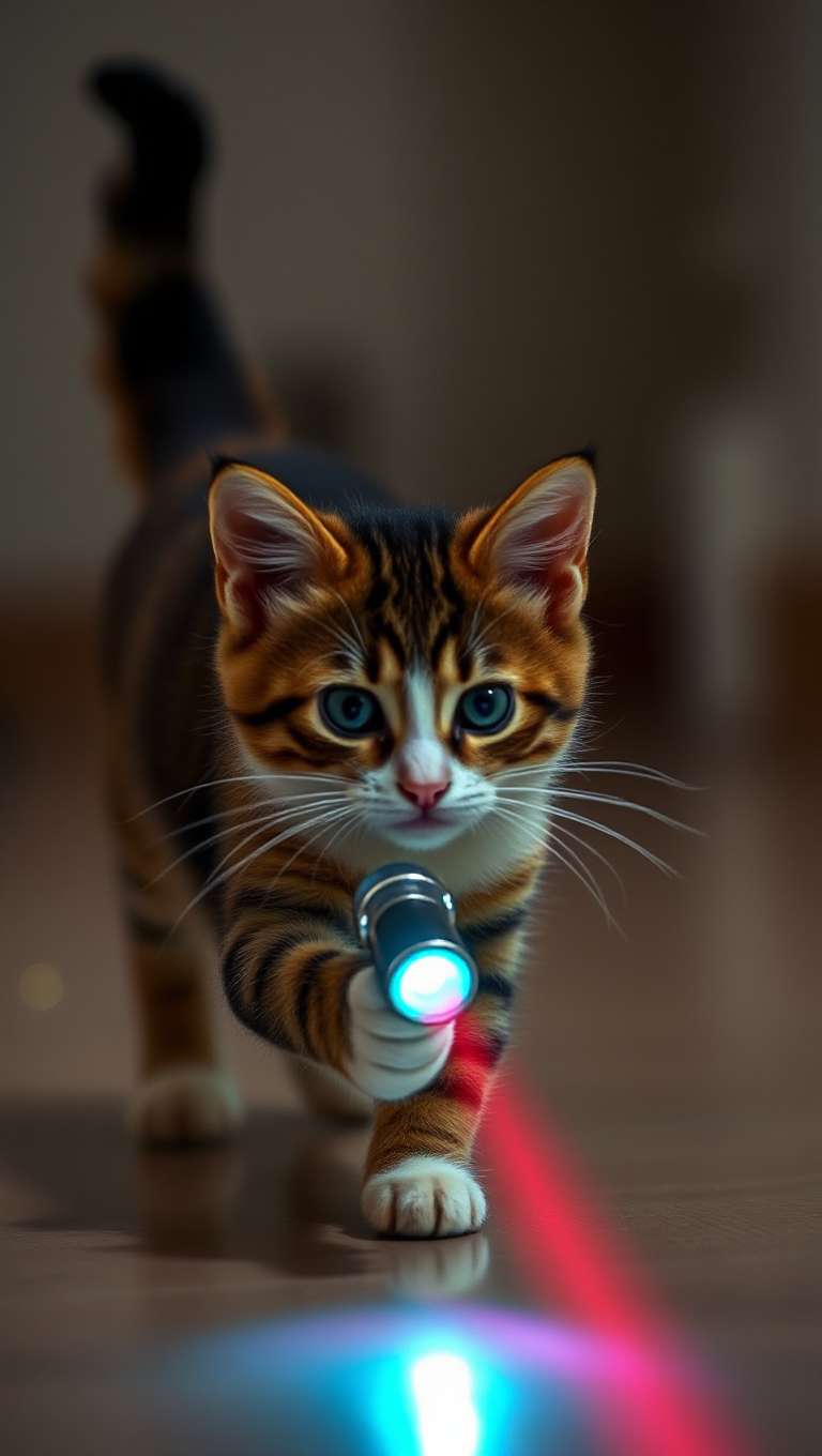 Playful Cat Chasing Laser Pointer's Excitement