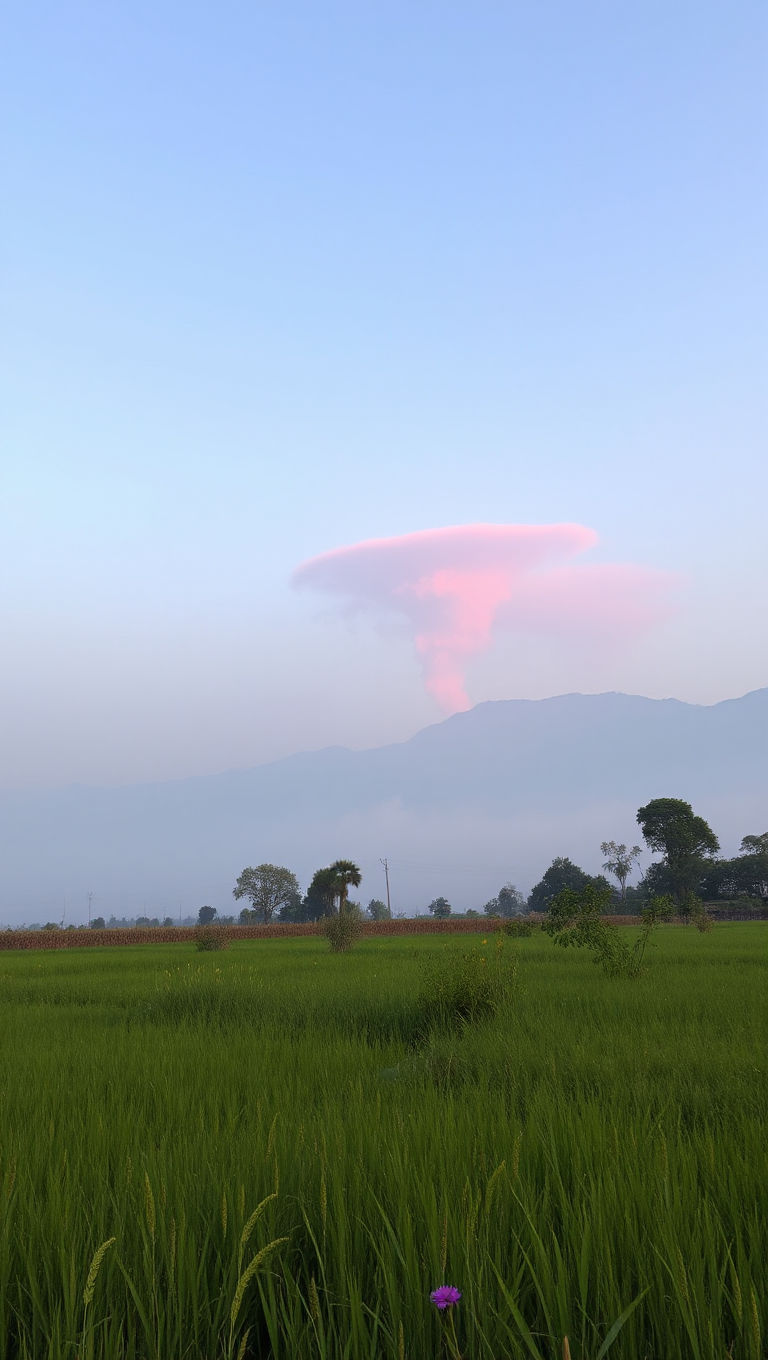 Miraculous Pink Mist Rises from Mountains in Distance