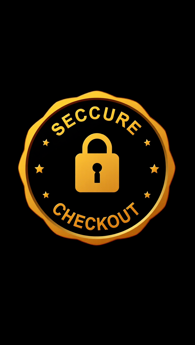 Golden Lock Icon Secure Checkout Badge on Black Background