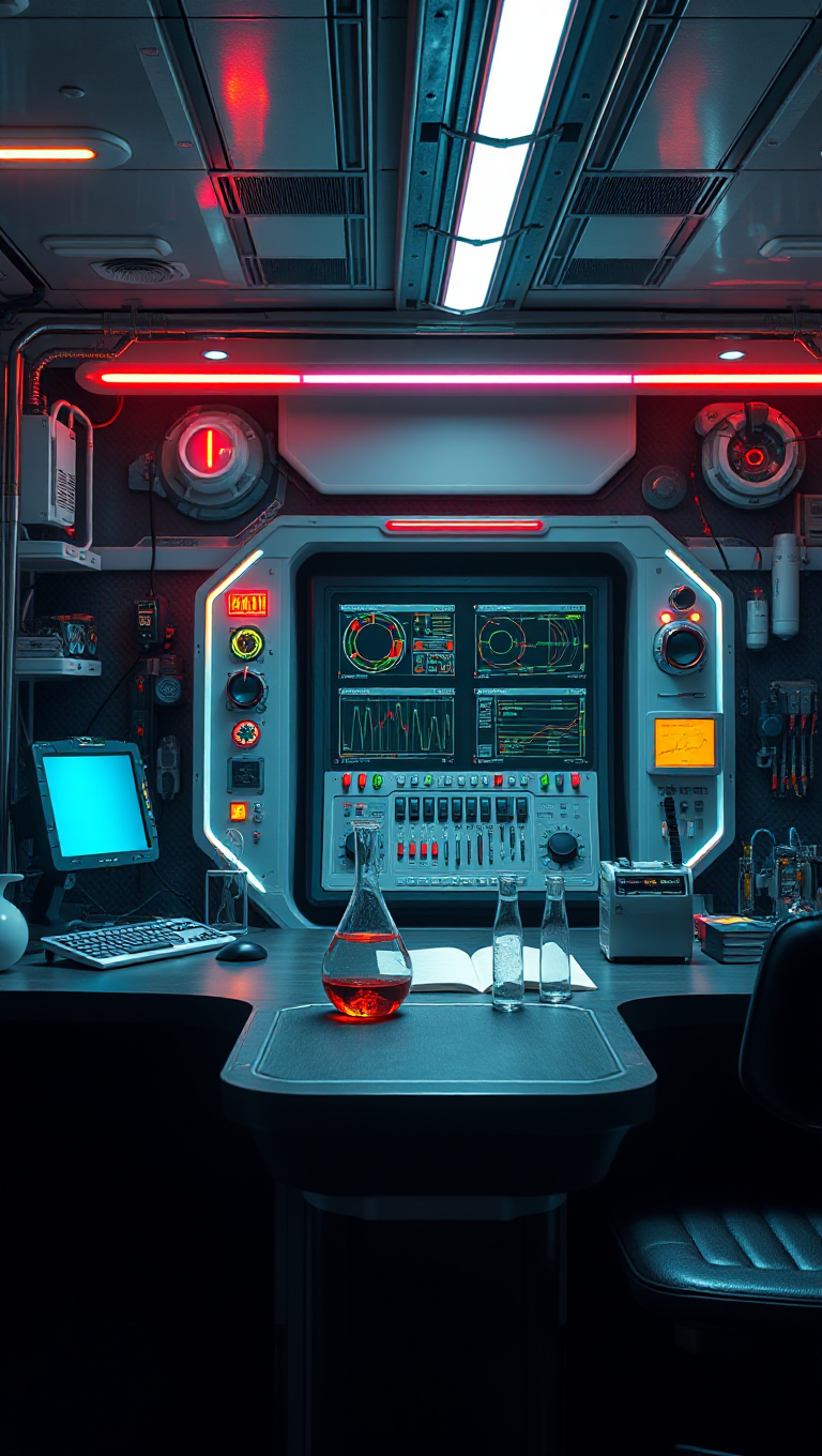 Futuristic Laboratory with Built-In Console Background