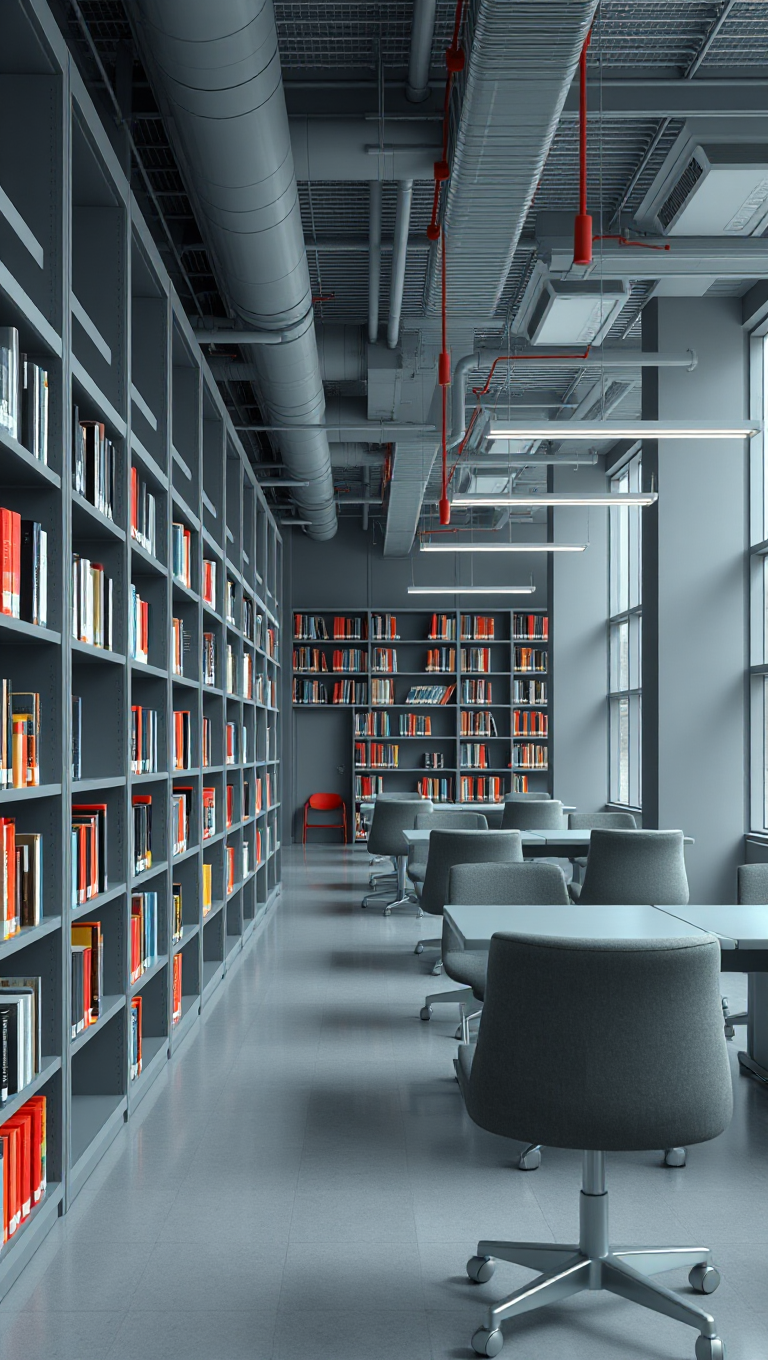 State-of-the-Art Library with Cool Grey Educational Background and Quiet Atmosphere