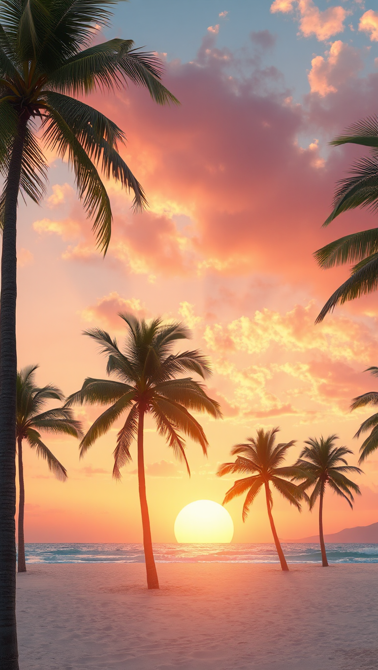 Palm Tree Beach Scene with Transparent Background and See