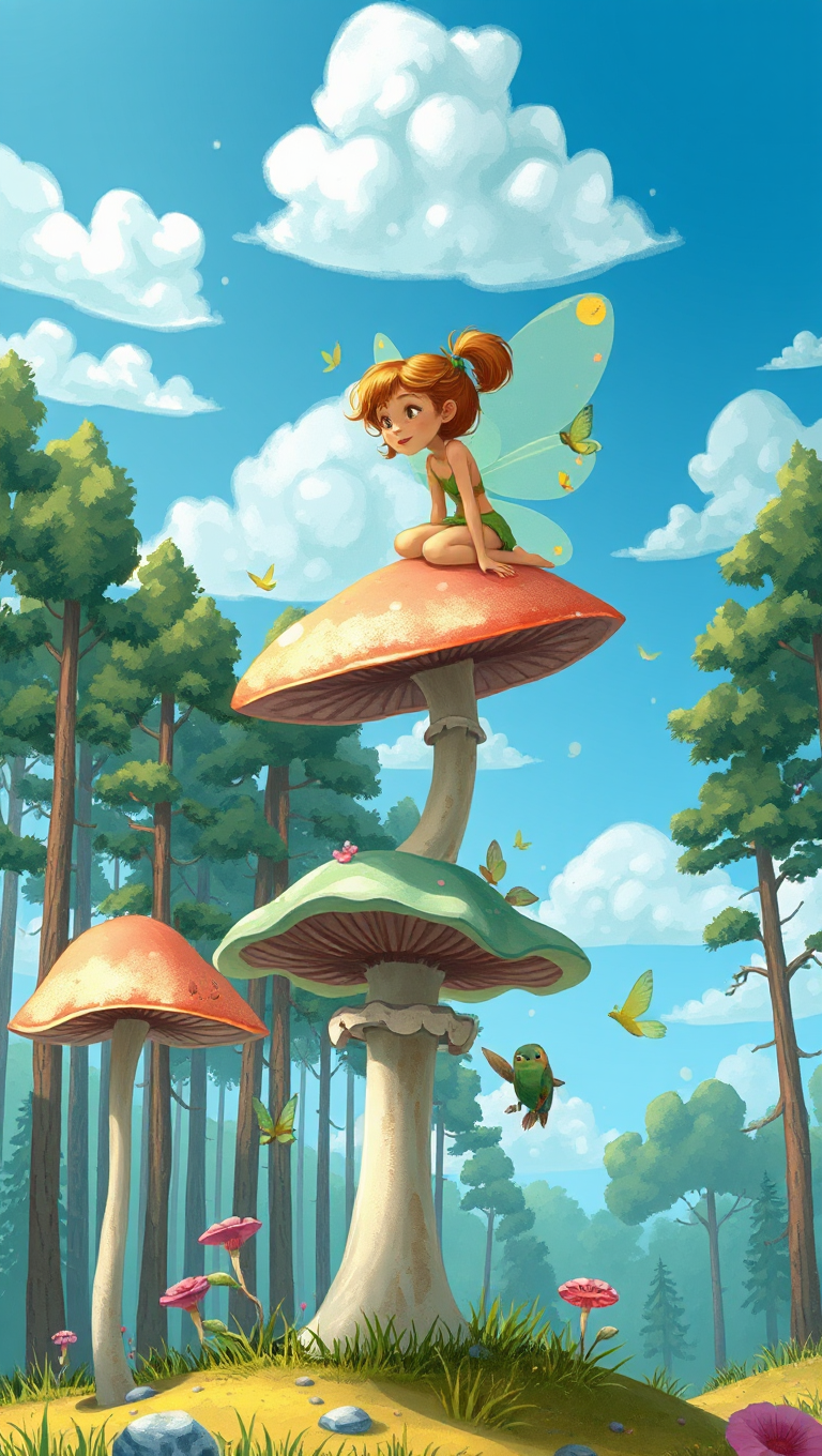 Whimsical Fairy on Transparent Mushroom in Forest