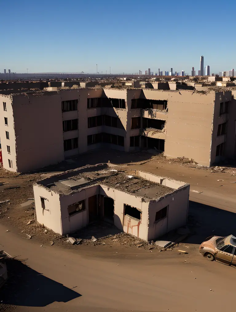 Post-Apocalyptic City with "xxxx" on Abandoned Building Image