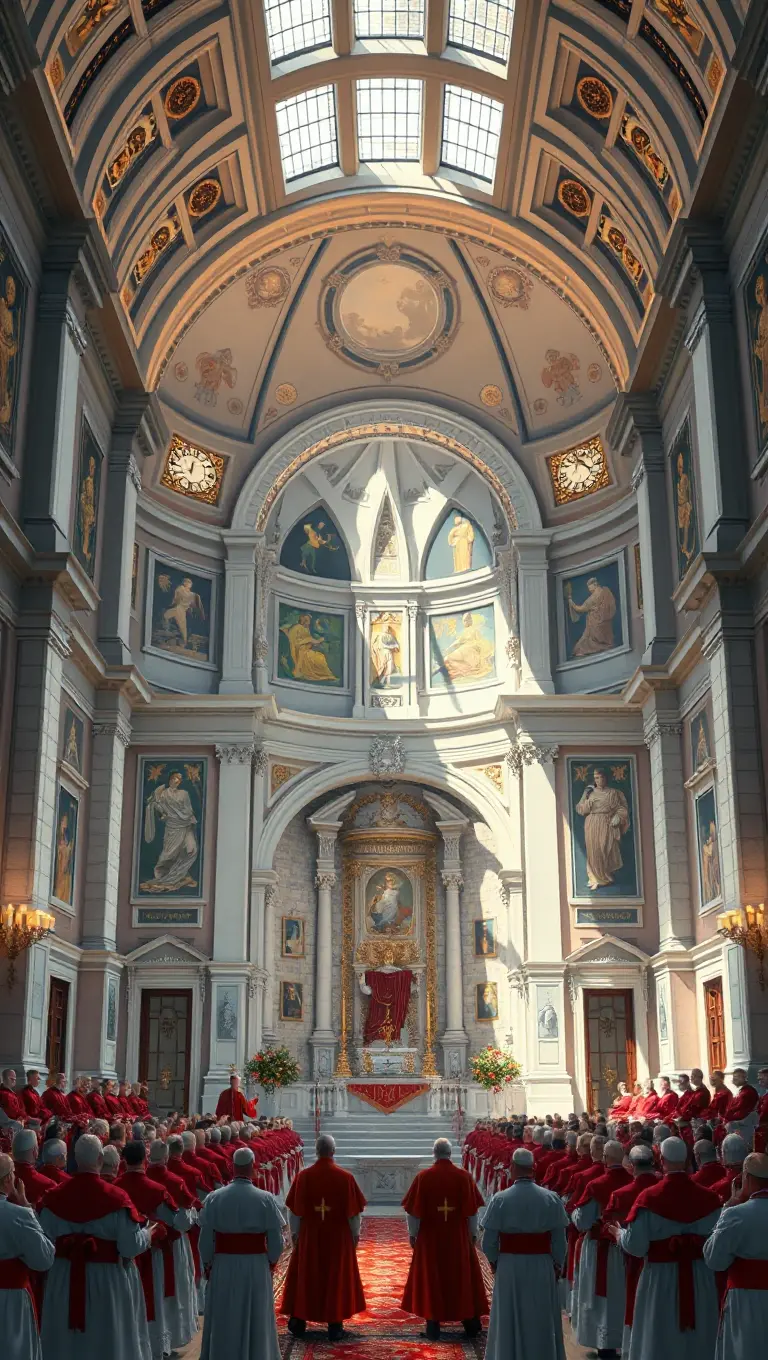 Futuristic Sistine Chapel Conclave 2025 Cardinal Gathering Illustration