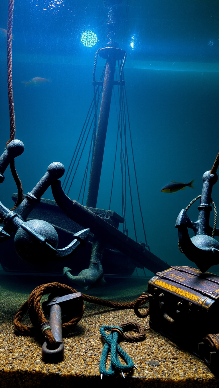 Mysterious Sunken Shipwreck Background for Fish Tank