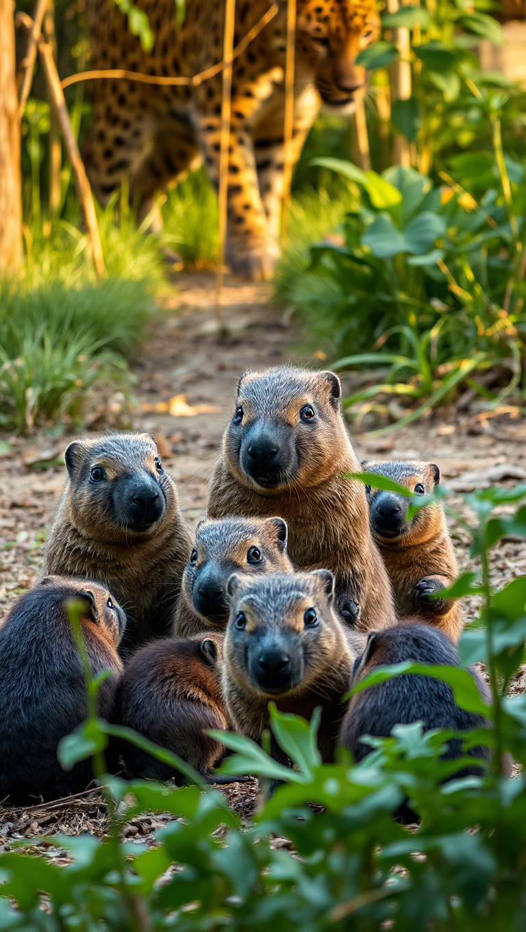 Capybaras Watch Warily as Jaguar Stalks Rainforest