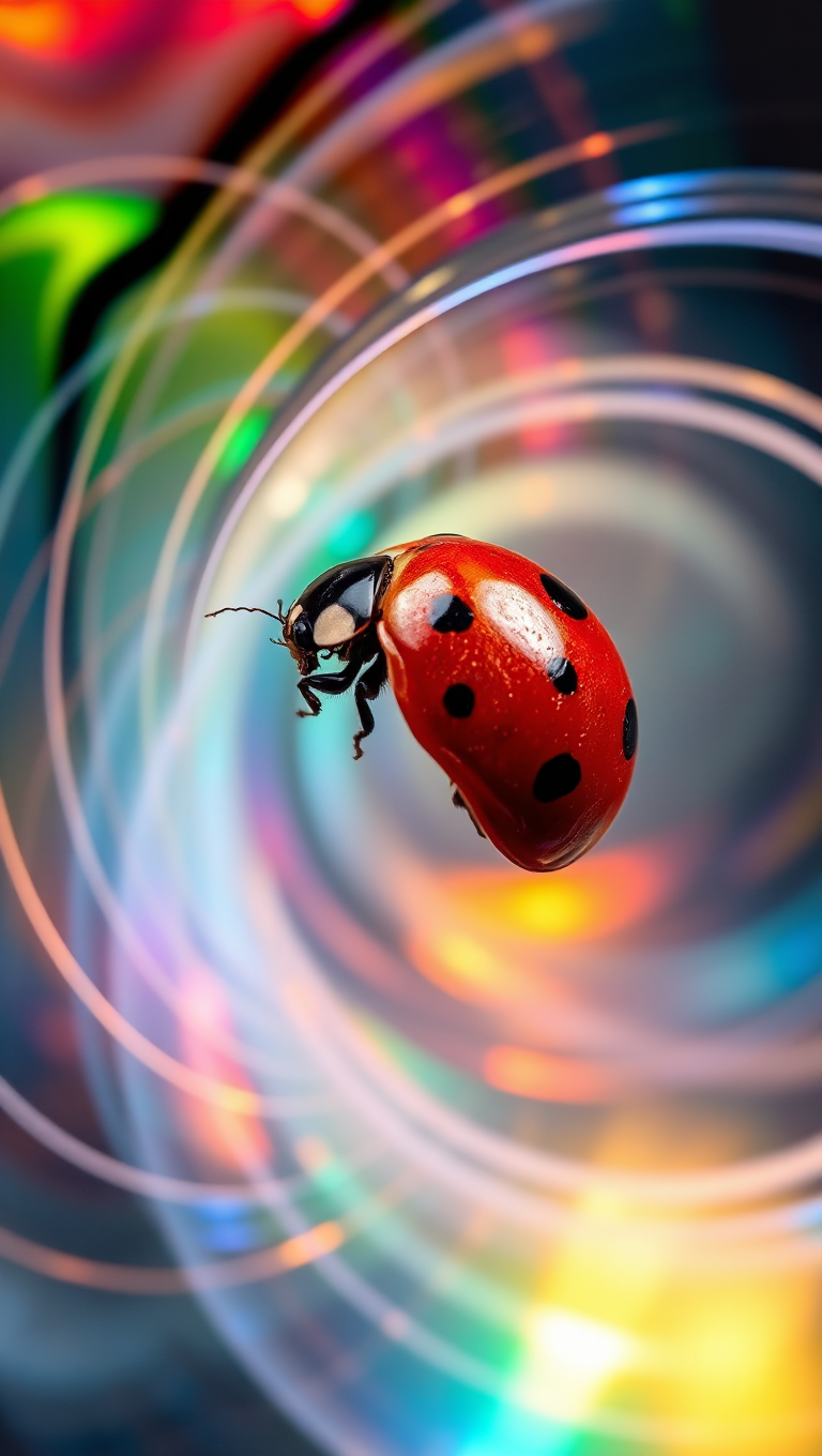 Ladybug in Swirling Vortex of Transparent Colors