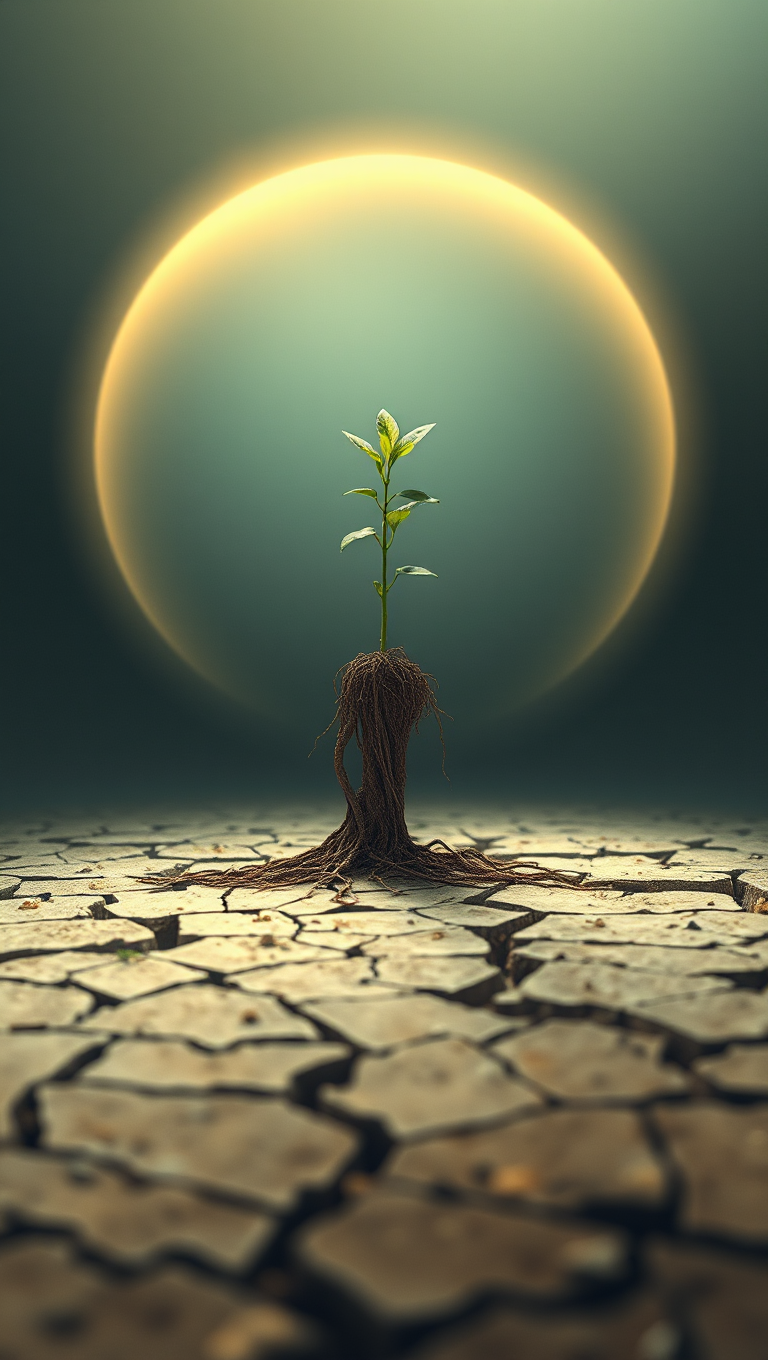 Surreal Plant Growing Out of Barren Earth