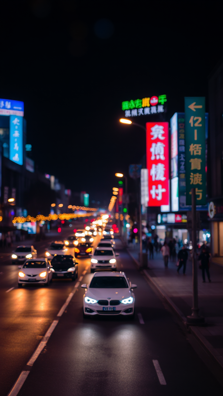 Twinkling Lights Overlay Busy City Street Night Background