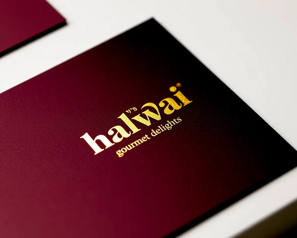 Luxurious Halwai Visiting Card with Gold Foil-Stamped Logo
