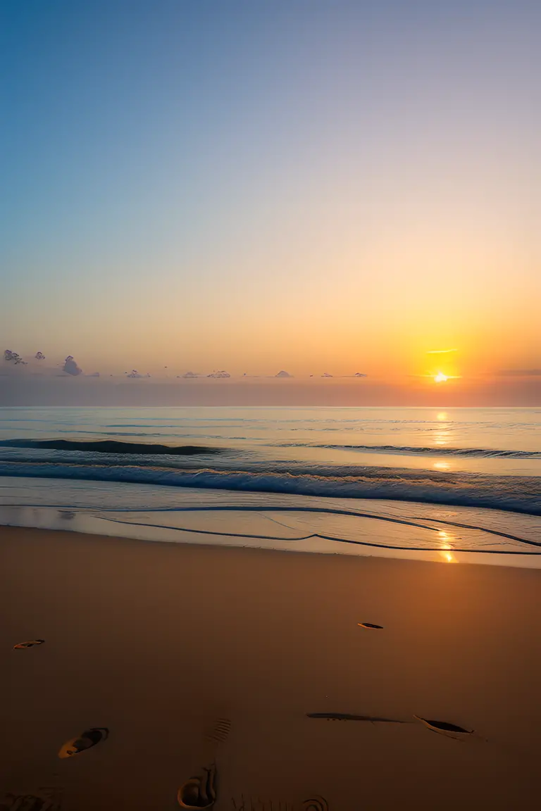 Serene Beach at Sunset with Glistening Sand Aaaaa