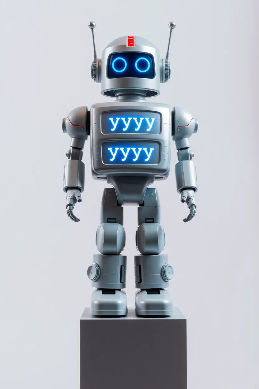 Retro-Futuristic Robot with Glowing Year Plate