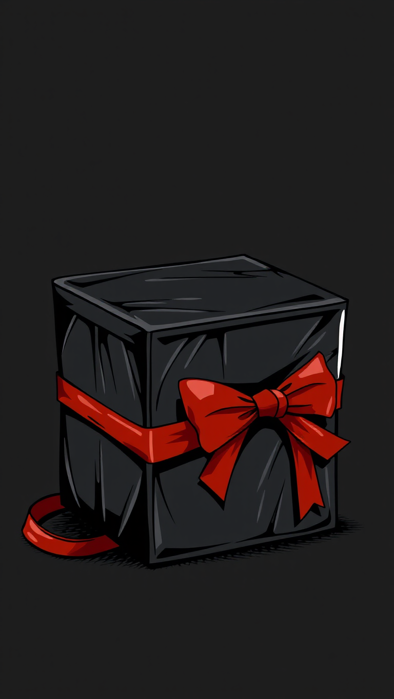 Stylized Black Delivery Box with Red Ribbon