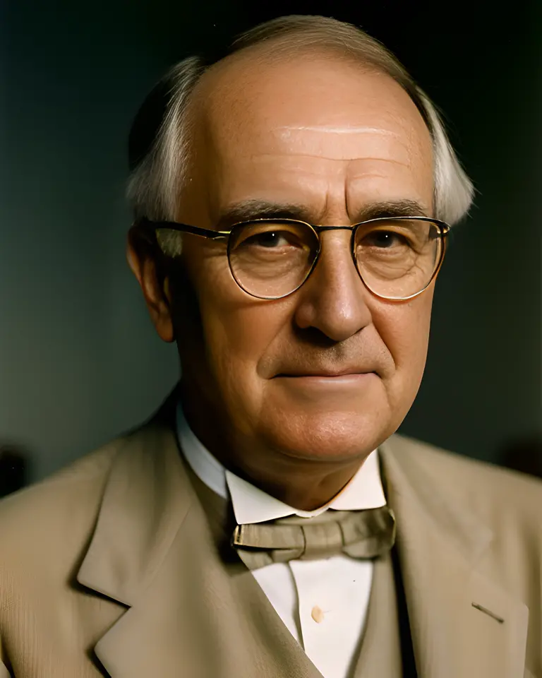 Edison's Thoughtful Portrait with Iconic Glasses and Soft Glow