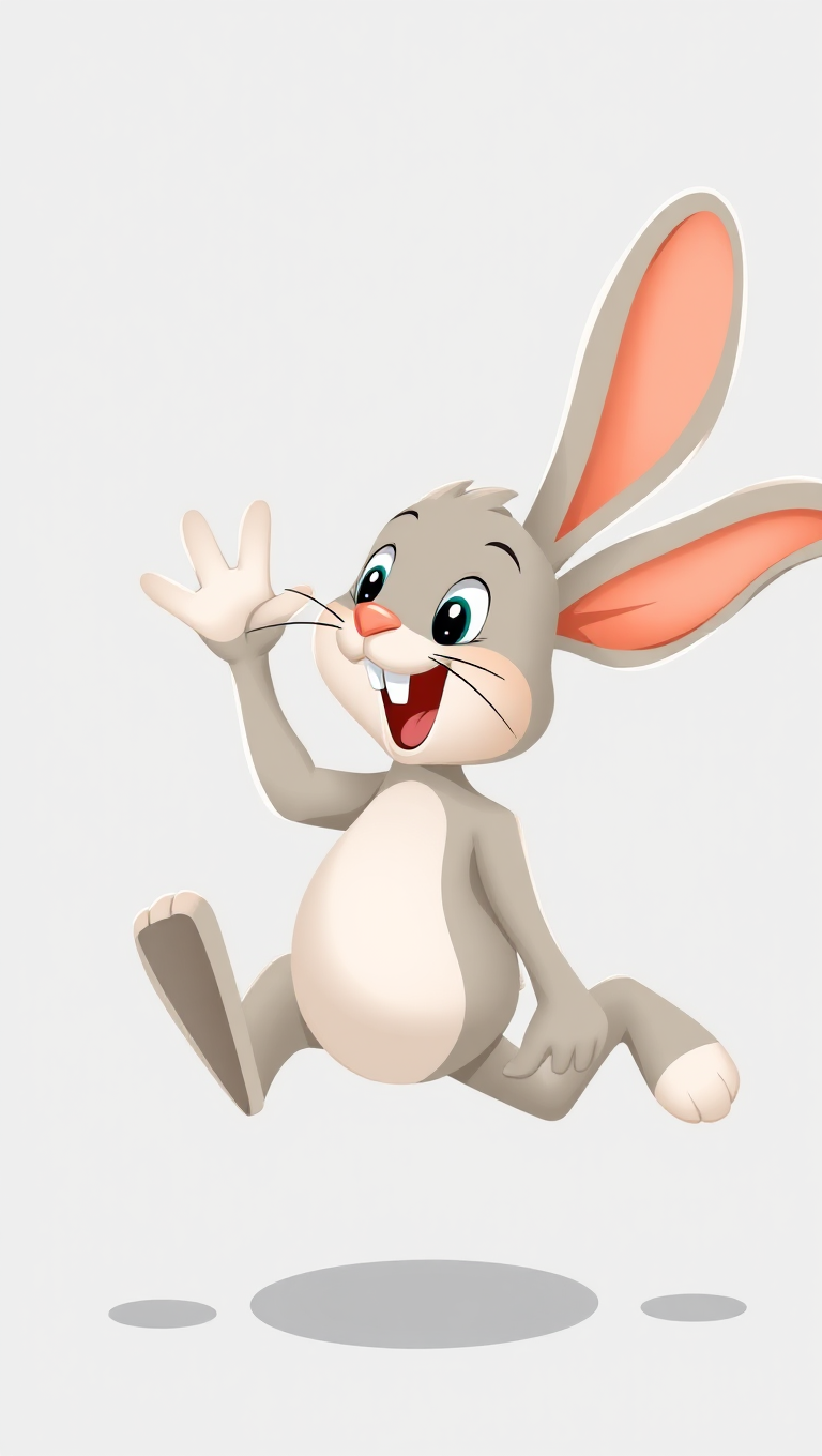 Cartoon Rabbit in Mid-Hop on Transparent Background