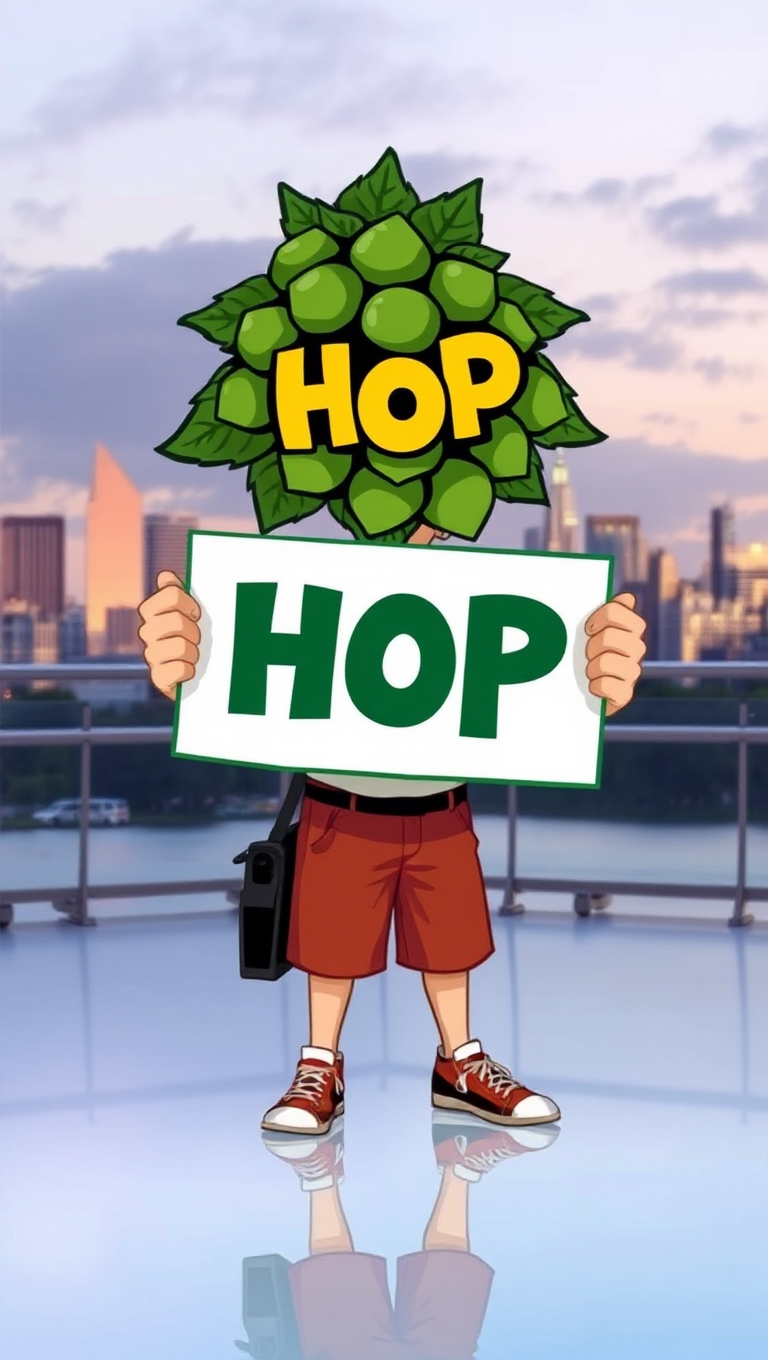 Hop-Themed Sign on Transparent Background with Cityscape