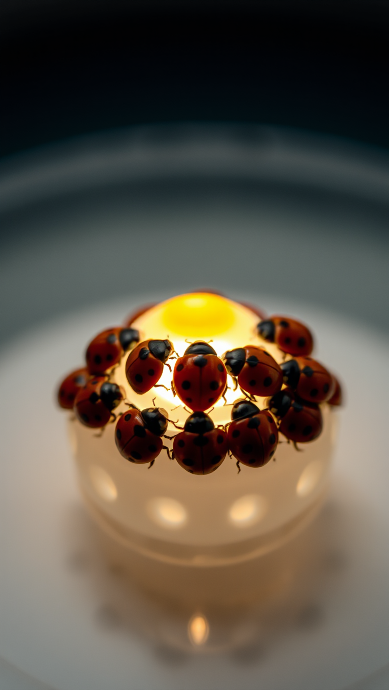 Ladybugs Gathered Around Glowing Light with Transparent Background