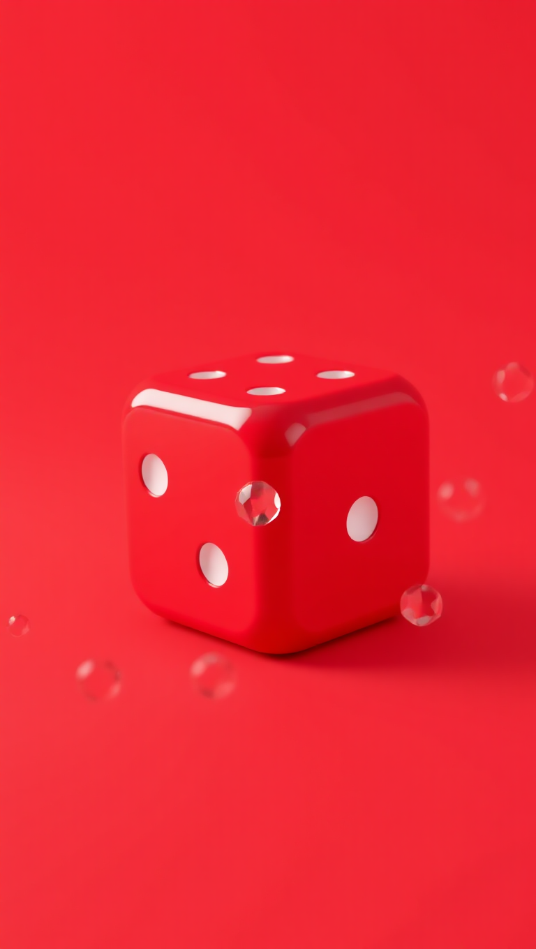 3D Red Die with Red Background Shadow Effect