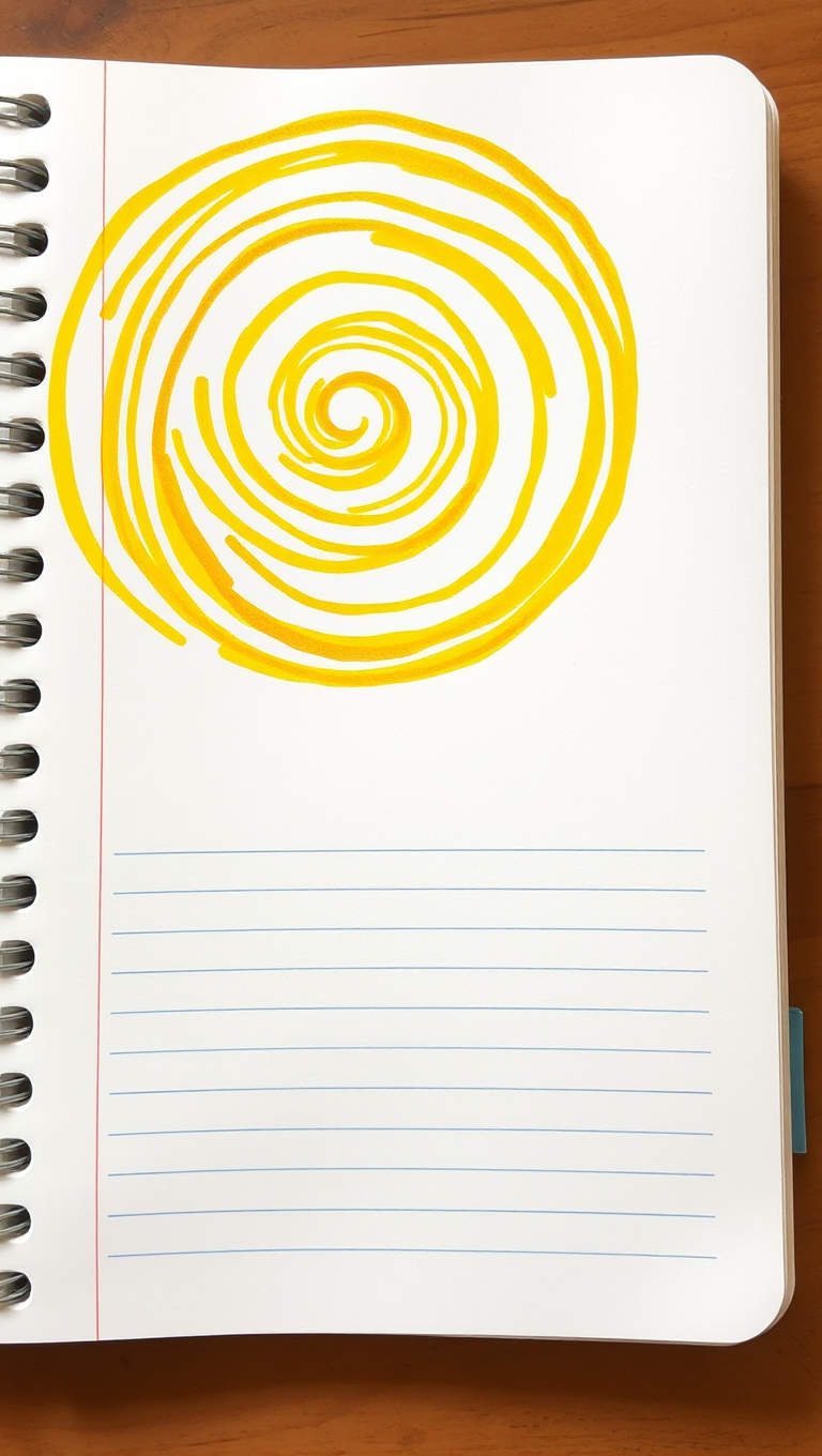 Bright Yellow Spiral Pattern on Notepad with Horizontal Lines