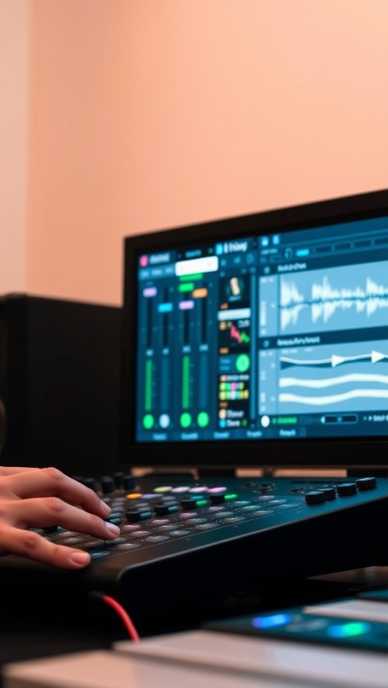 Musician Adjusts Equalizer Fan with VST Plugins Nearby