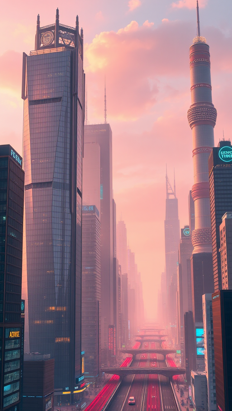 Futuristic City with Skyscrapers and Transparent Background