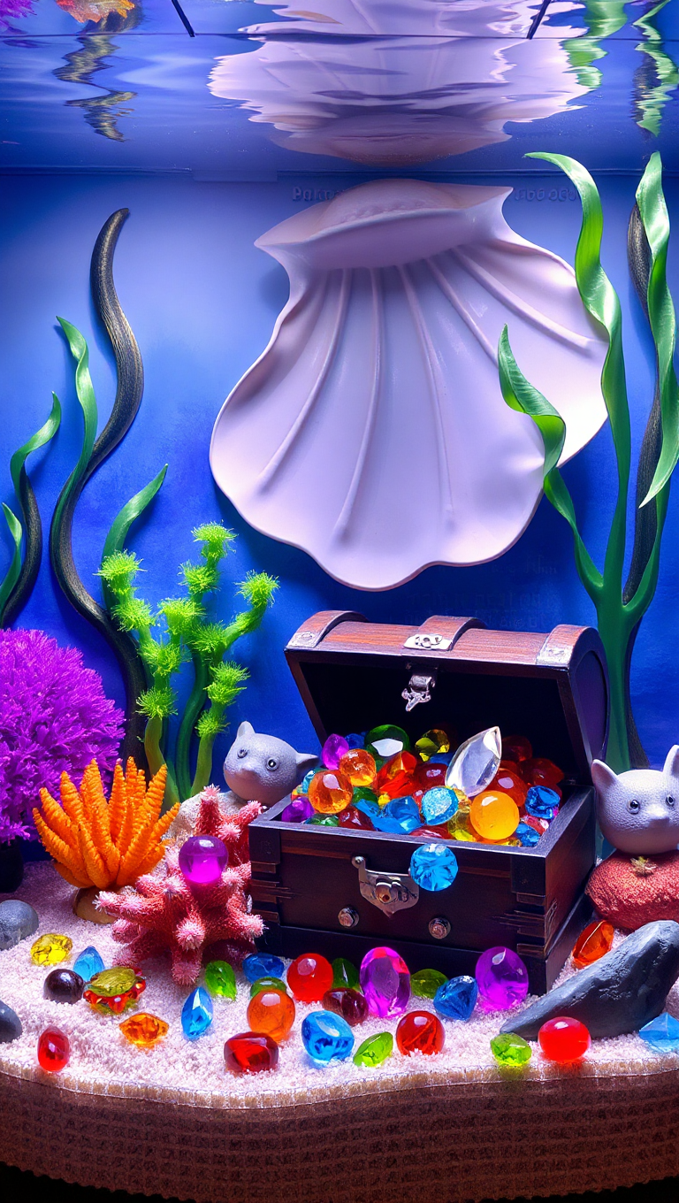 Whimsical Underwater Treasure Chest Background for Fish Tank