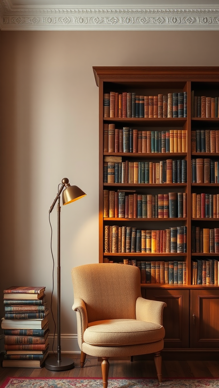 Vintage-Inspired Study with Normal Wall and Wooden Bookshelf