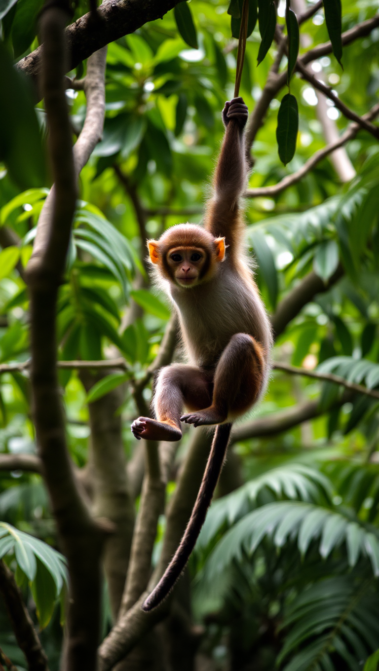 Agile Monkey Swings Through Lush Jungle Canopy