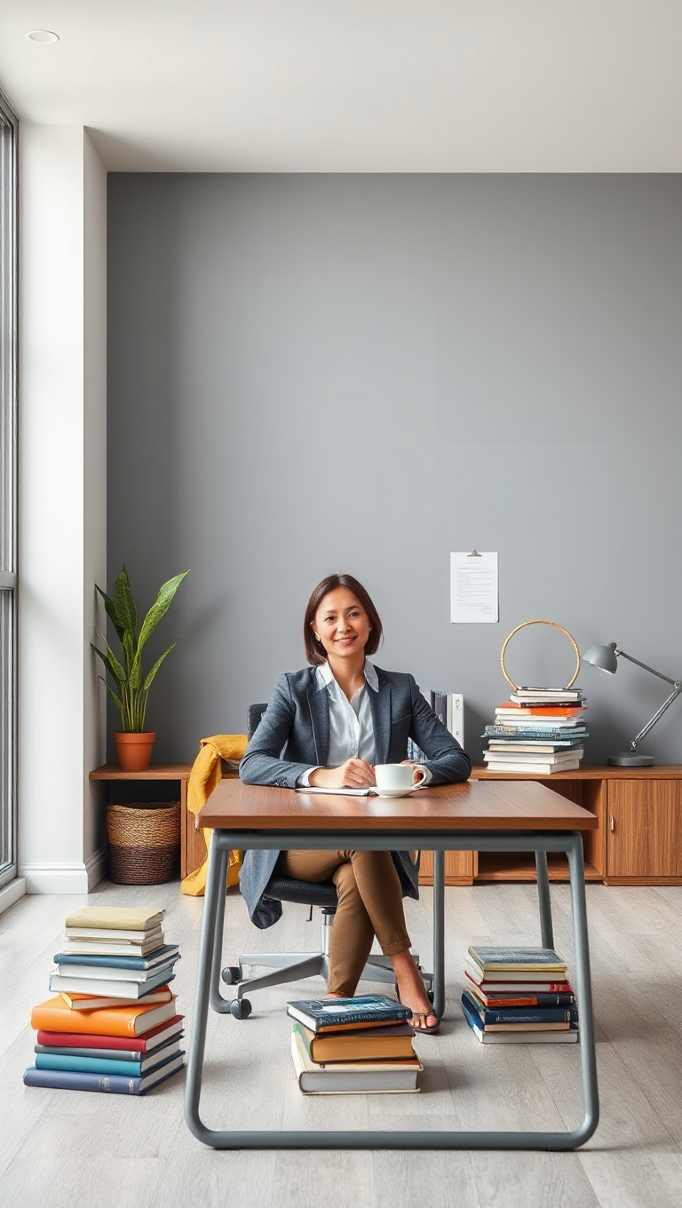 Professional Teacher's Minimalist Office with Cool Grey Educational Background