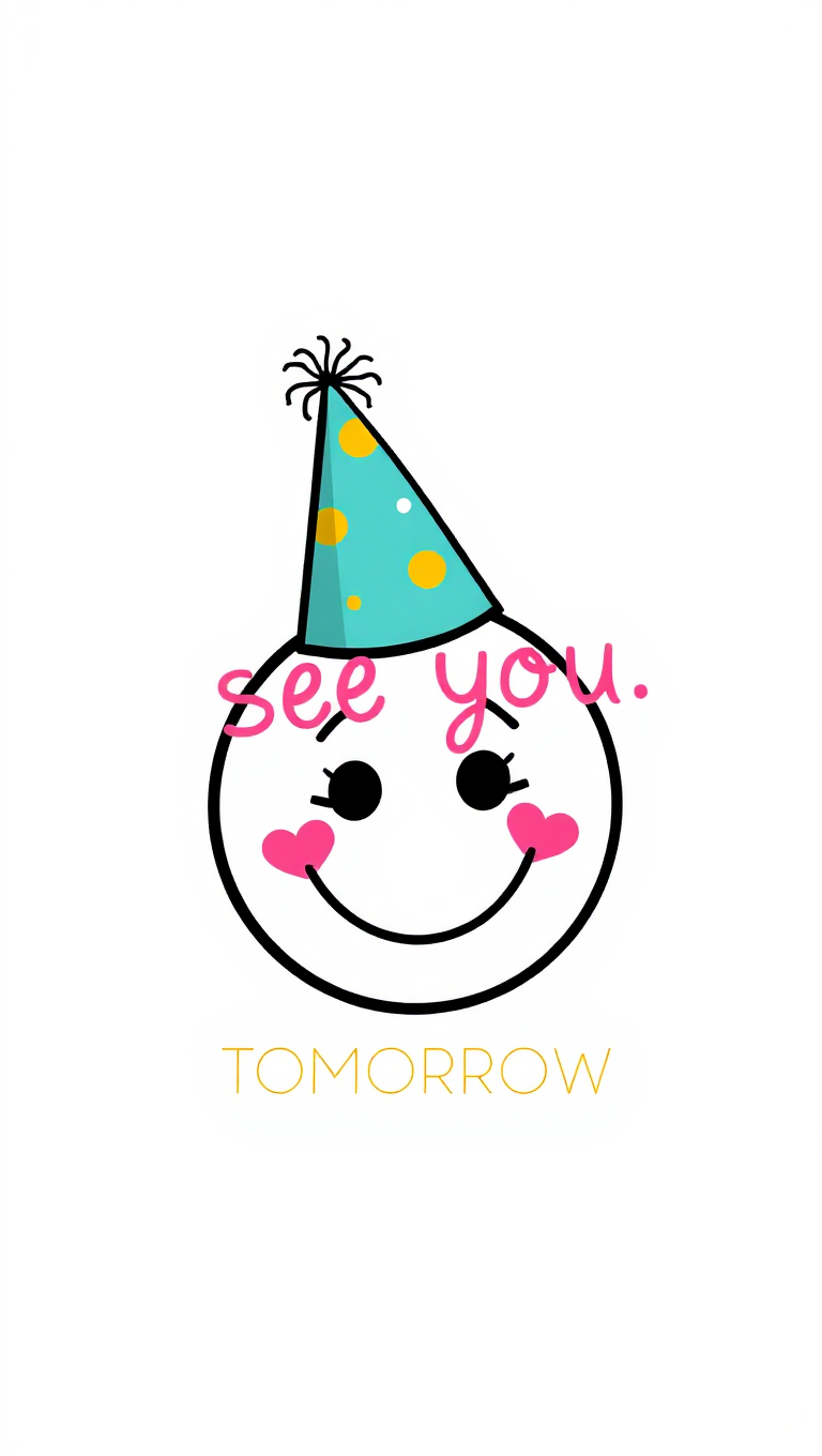 Party Hat Smiley Face with Transparent Background and Tomorrow