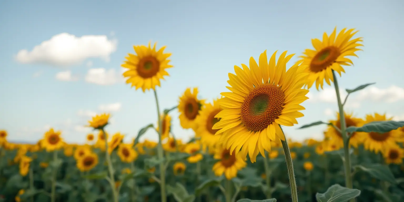 Swaying Sunflowers in Warm Sunny Field