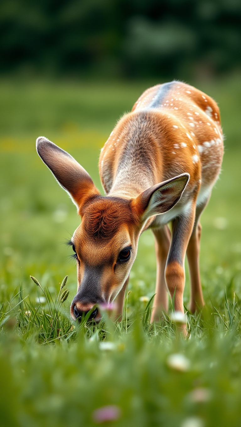 Gentle Deer Grazes in Meadow with Watchful Eyes