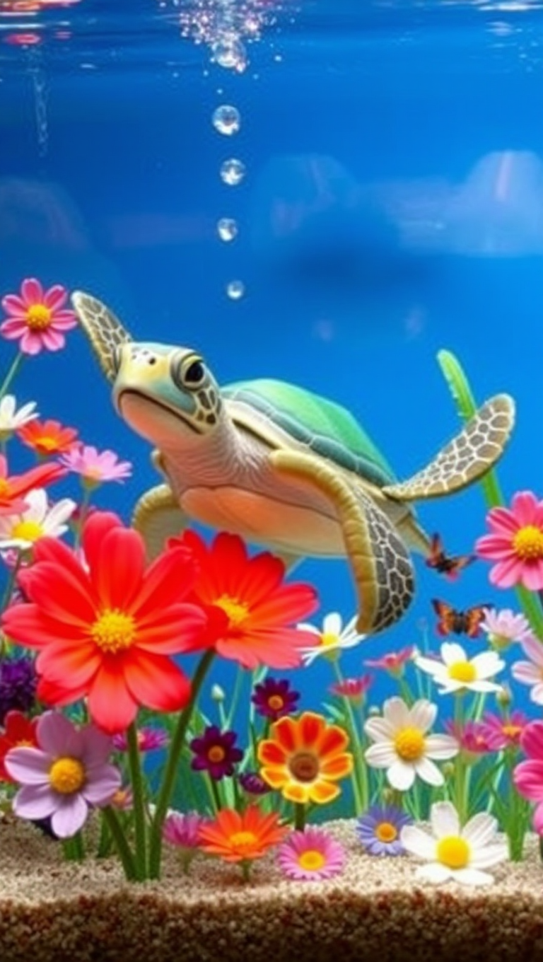 Playful Sea Turtle Background for Fish Tank