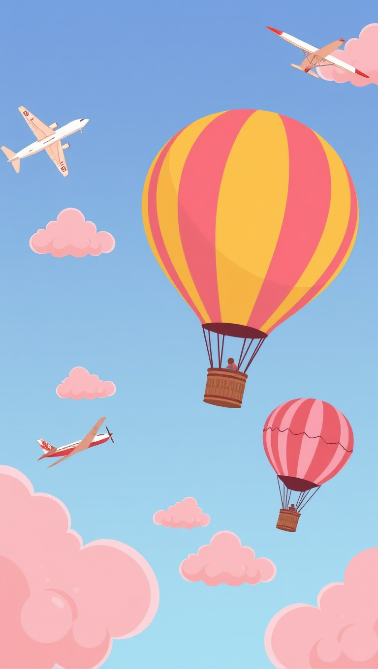 Pink Yellow Whimsical Cloud Sky Retro Airplanes