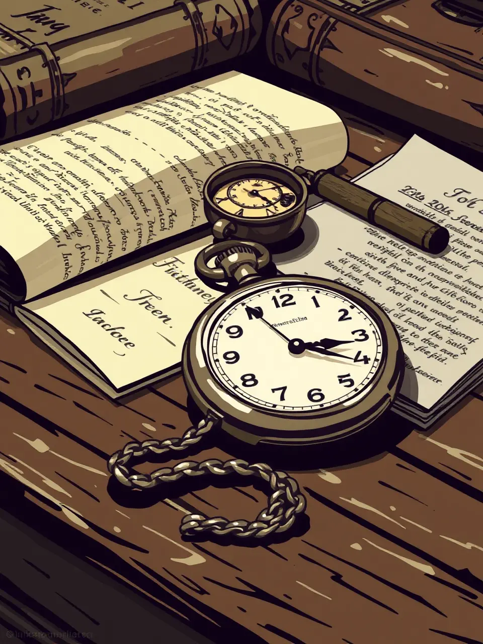 Vintage Pocket Watch Amidst Old Books and Papers