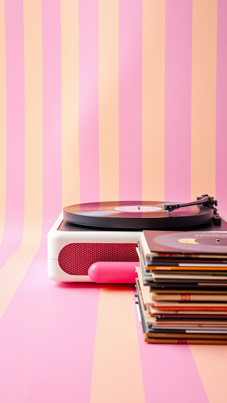 Pink Yellow Retro Record Player Vintage Records