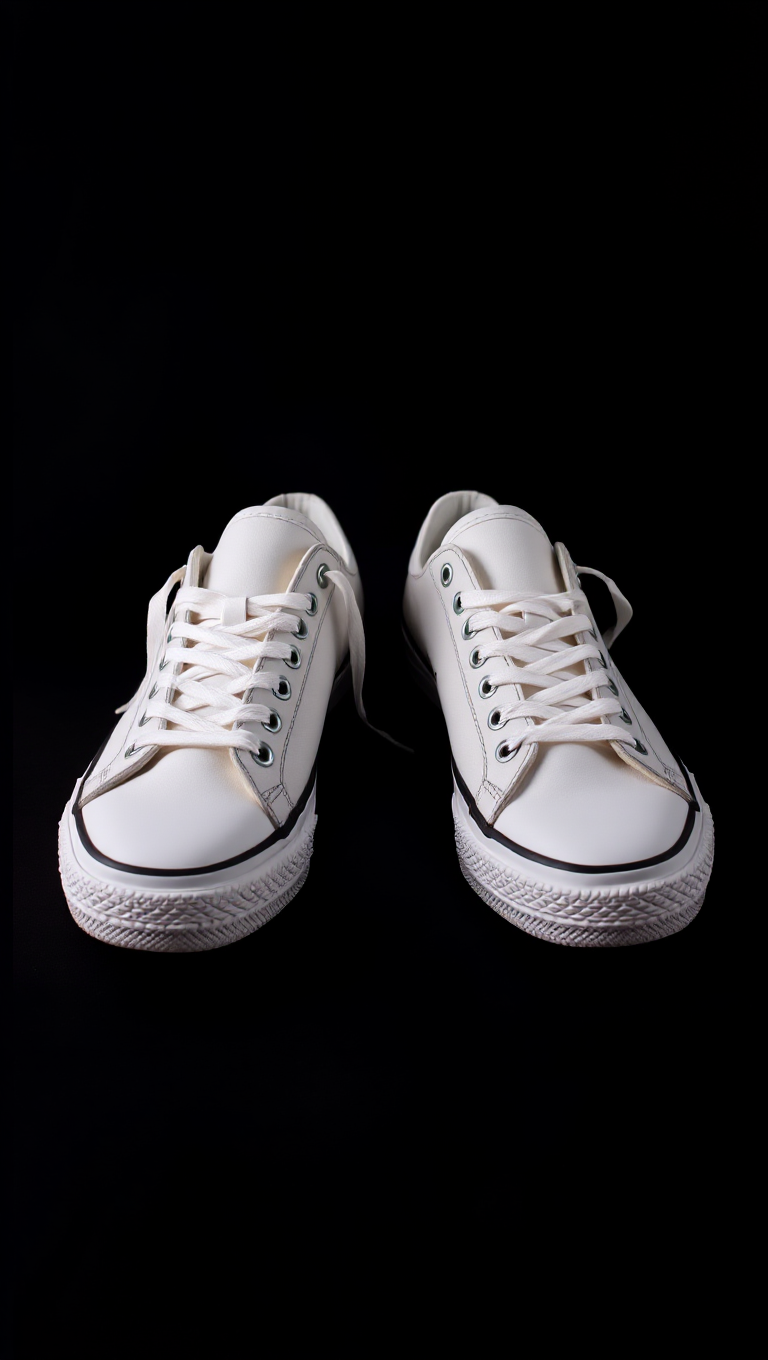 White Sneakers Stand Out on Black Background Photo