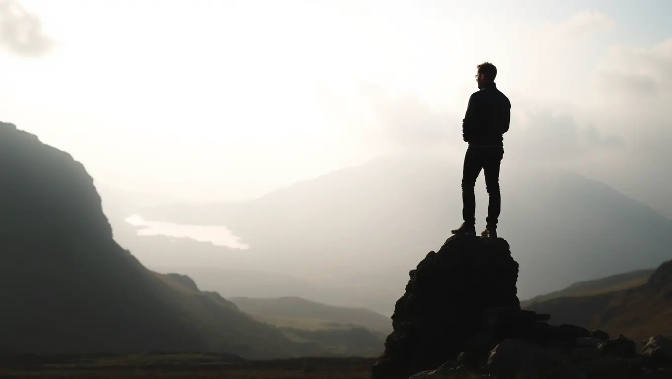 Tim Wilson Standing on Rocky Outcropping in Scottish Highlands