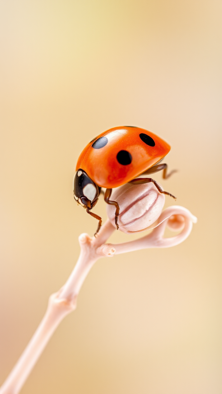 Ladybug on Delicate Branch with Pastel Color Gradient