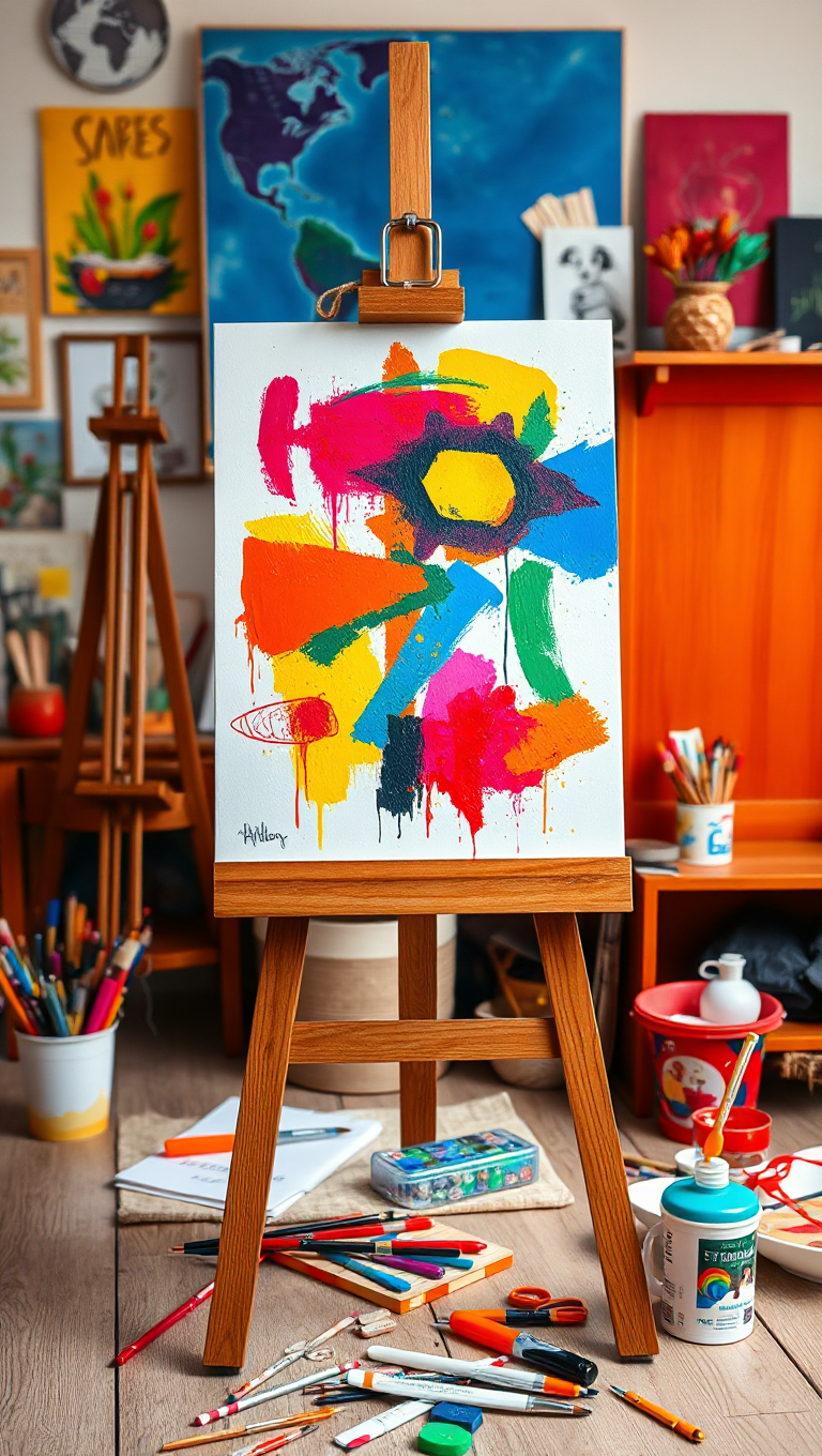 Vibrant Art Studio with Built-In Easel Background